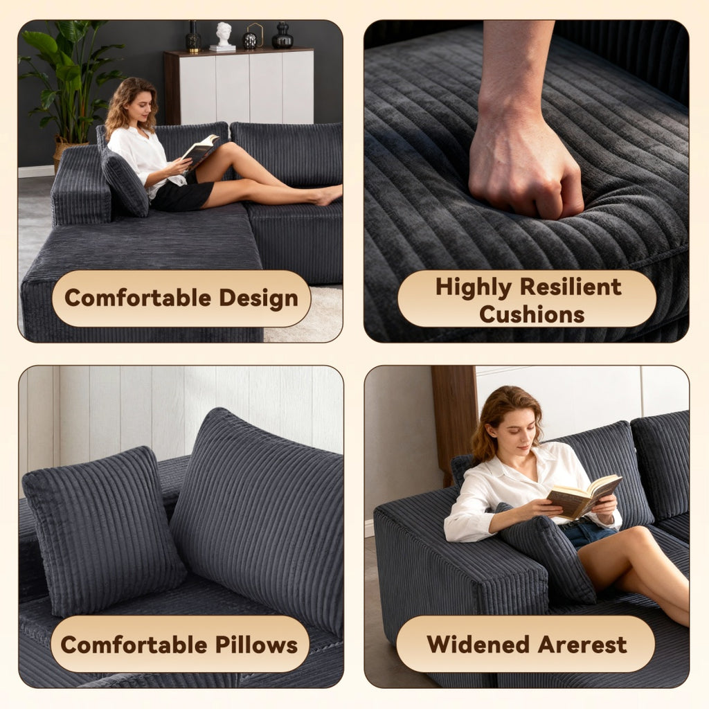 108-inch Modular Combination Sofa, Modern Modular L-shaped Sofa With A Lounge Chair, Upholstered Boneless Sofa