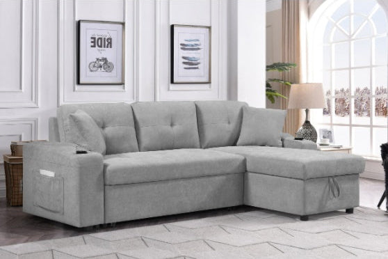 Convertible Sectional Sofa With Armrest Storage