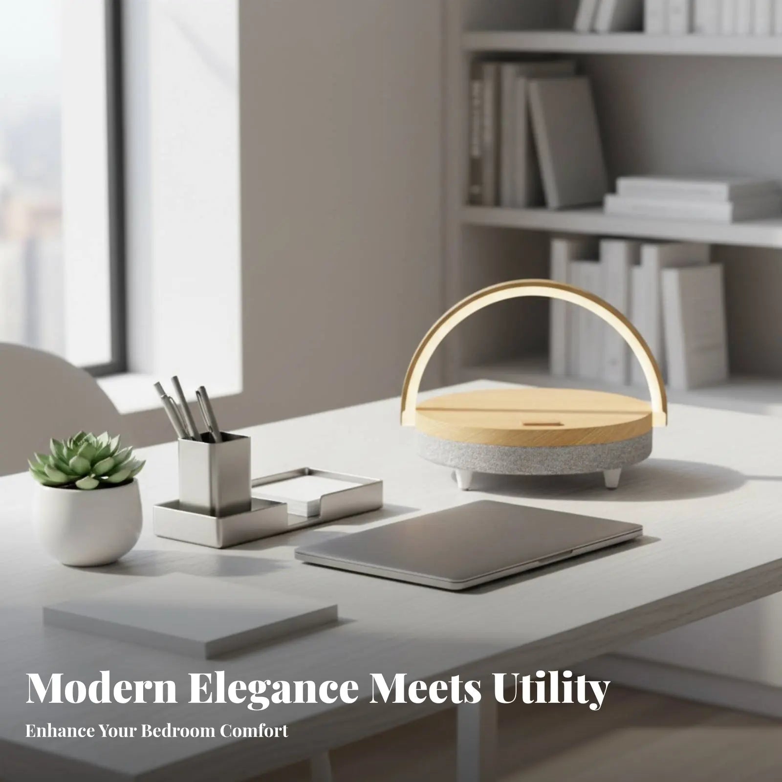 Nordic Minimalist Bedside Lamp with Charging, Night Light Speaker Table Lamp for Bedroom Ambience, Adjustable Brightness