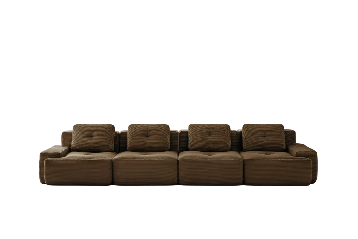 153 Modern Modular Sectional Sofa For Living Room, Corduroy Fabric,4-Seater Couch With Deep Seat, Pearl-like Piping, Tufted Design, Buckle Connection, No Assembly, Anti-slip Design, Brown