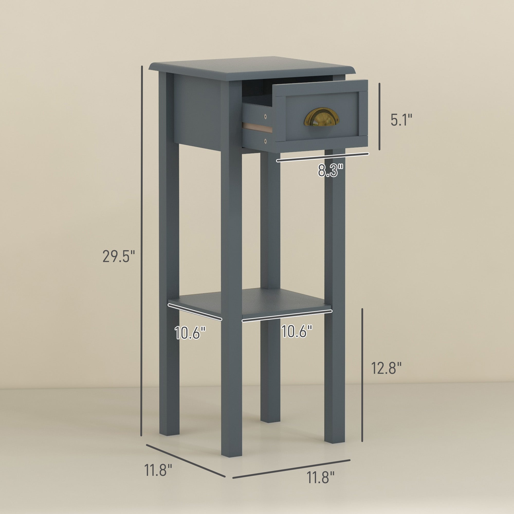 2-Tier Side Tables Set of 2 with Drawer and Shelf, 2 Pieces End Tables for Living Room and Hallway, Gray